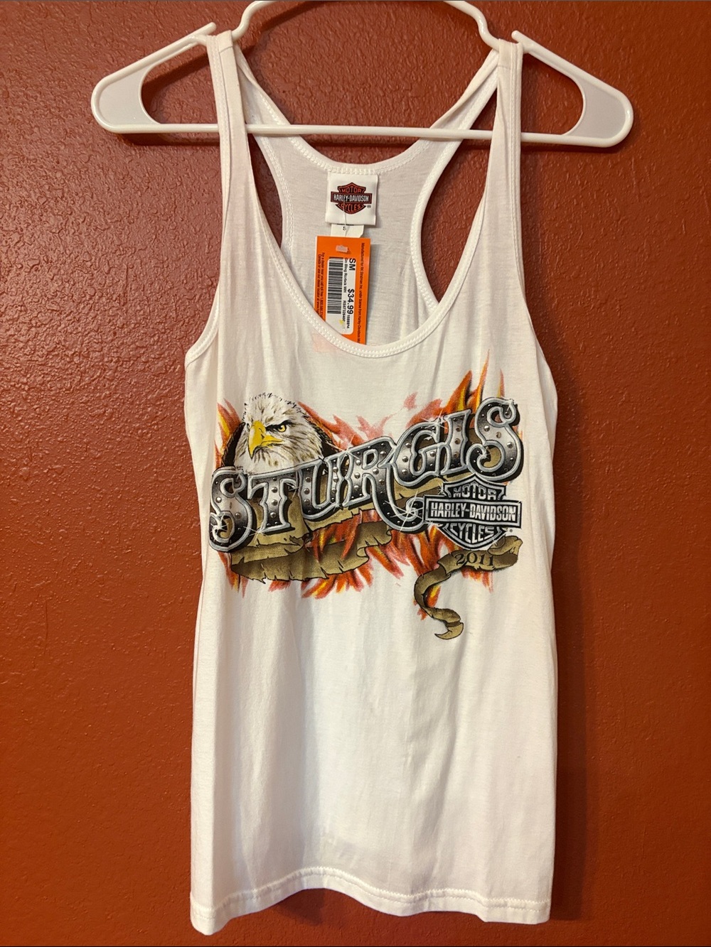 Harley-Davidson White Tank Top with Eagle & Flame Graphic